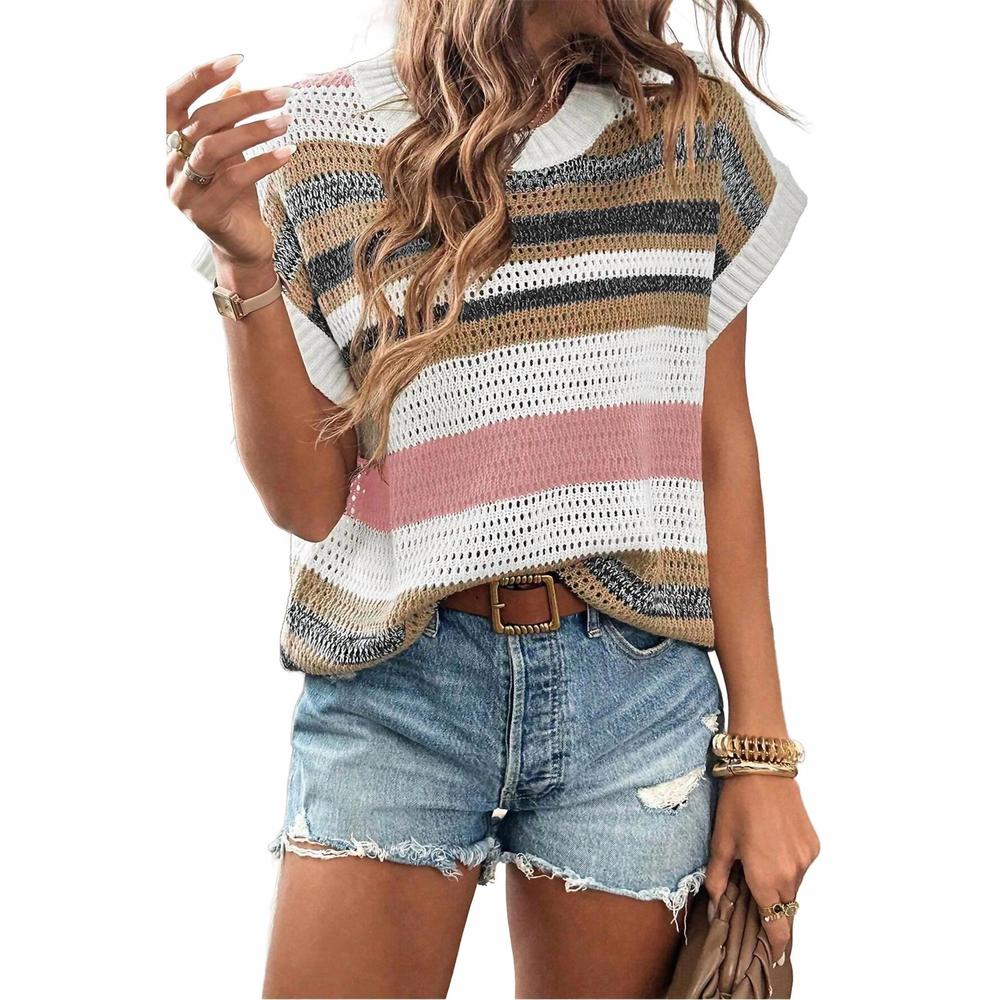 NEW SHEWIN striped sleeveless sweater in multi